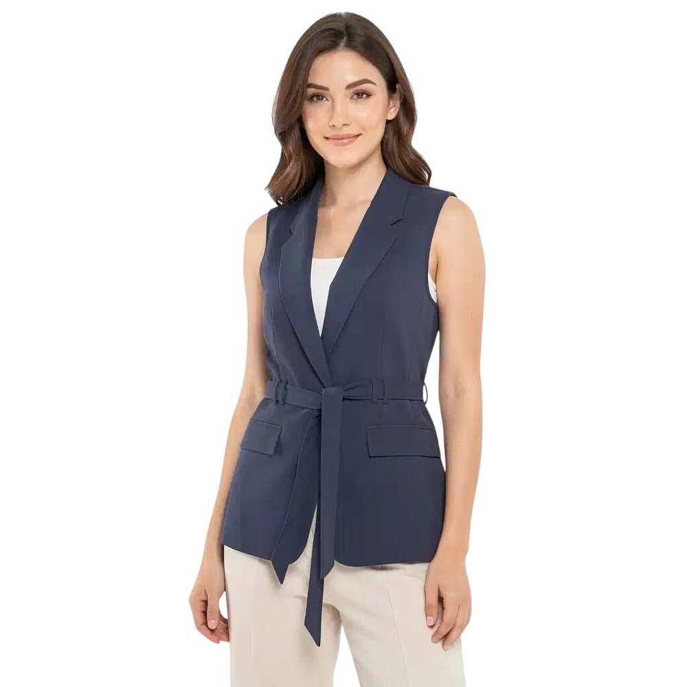 Express Womens Navy Blue Belted Sleeveless Blazer Vest Size M New With Tags